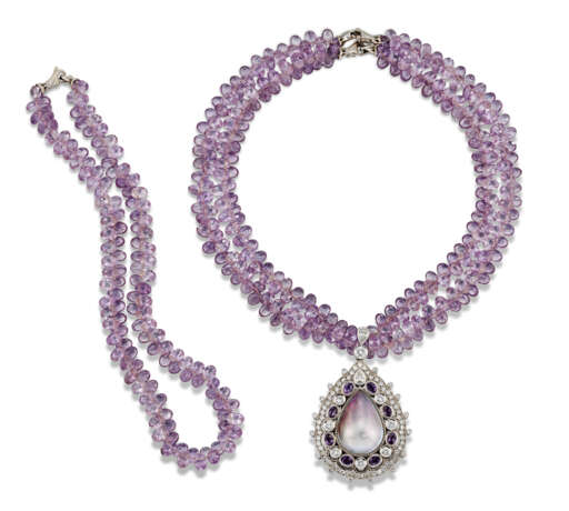 MABÉ PEARL, AMETHYST AND DIAMOND PENDANT NECKLACE - Foto 2
