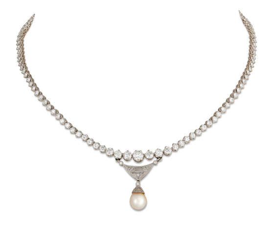NATURAL PEARL, CULTURED PEARL AND DIAMOND RING, EARRINGS AND NECKLACE - Foto 3