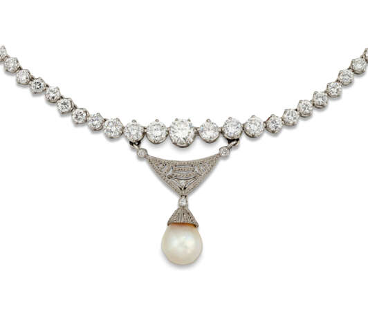 NATURAL PEARL, CULTURED PEARL AND DIAMOND RING, EARRINGS AND NECKLACE - Foto 4