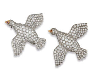 DIAMOND AND RUBY DOVE BROOCHES, RETAILED BY CARTIER