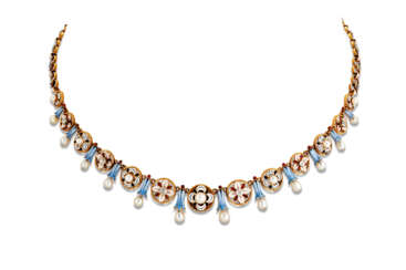 LATE 19TH CENTURY ENAMEL, PEARL AND DIAMOND NECKLACE, ATTRIBUTED TO CARLO GIULIANO