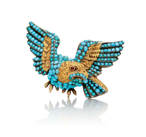 MID 19TH CENTURY TURQUOISE COBURG EAGLE BROOCH - Foto 1