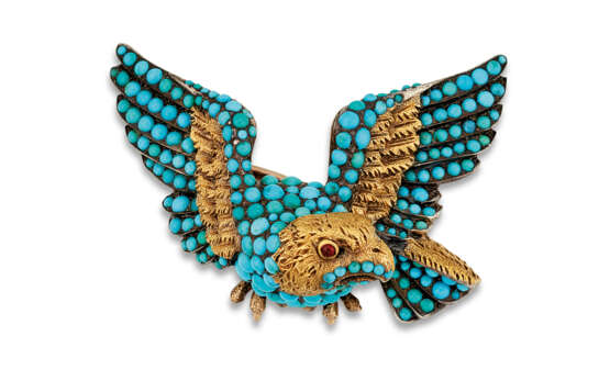 MID 19TH CENTURY TURQUOISE COBURG EAGLE BROOCH - photo 2