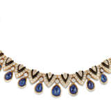 SAPPHIRE, DIAMOND AND ENAMEL NECKLACE AND EARRING SET - фото 2