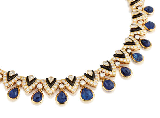 SAPPHIRE, DIAMOND AND ENAMEL NECKLACE AND EARRING SET - фото 3