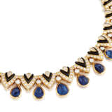 SAPPHIRE, DIAMOND AND ENAMEL NECKLACE AND EARRING SET - photo 3