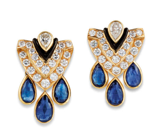 SAPPHIRE, DIAMOND AND ENAMEL NECKLACE AND EARRING SET - photo 4