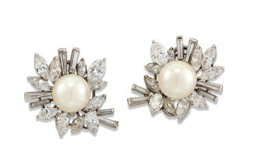CULTURED PEARL AND DIAMOND EARRINGS, CARTIER