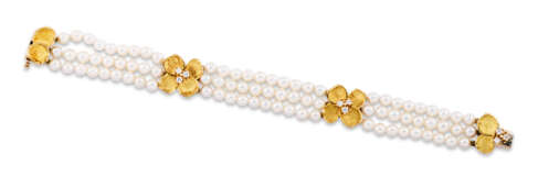 Tiffany & Co.. CULTURED PEARL AND DIAMOND 'DOGWOOD' NECKLACE AND BRACELET-SET, TIFFANY & CO. - Foto 4