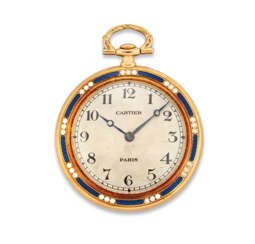 EARLY 20TH CENTURY ENAMEL AND DIAMOND POCKET WATCH, CARTIER