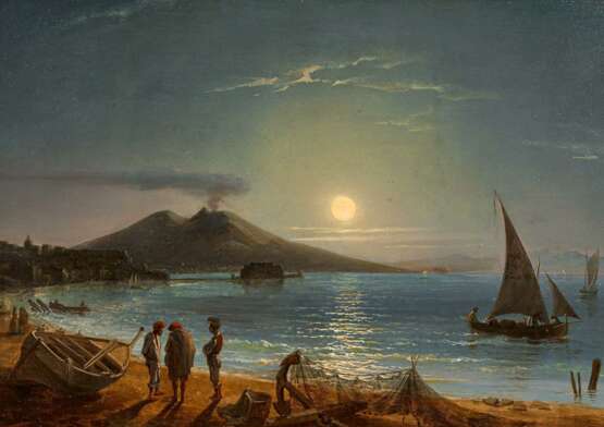 Palm, Gustaf Wilhelm. Die Bucht von Neapel mit dem Vesuv im Schein des Vollmonds - Foto 1