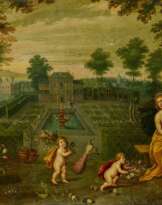 Flora mit Putten in einer weiten Park- und Palastlandschaft