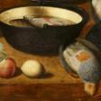 Stillleben mit Fischen in einer Schüssel, einer erlegten Taube und Früchten - Архив аукционов