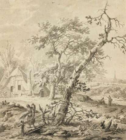 Barbiers d.Ä., Pieter. Holländische Landschaft mit Bauernhaus und Reisigsammlerin - photo 1