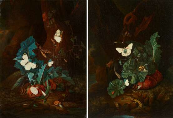 Hamilton, Carl-Wilhem de. Zwei Gemälde: Waldbodenstillleben mit Schmetterlingen und Reptilien - photo 1