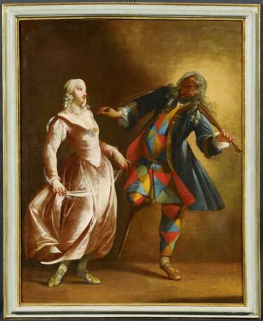 Ferretti, Giovanni Domenico. Zwei Gemälde: Harlekin von seiner Geliebten vertrieben; Harlekin als Meister der Musik - Foto 3