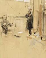 Der Maler mit seinem Modell im Atelier (Alfons Mucha?)