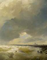 Bewegte See an der Mole