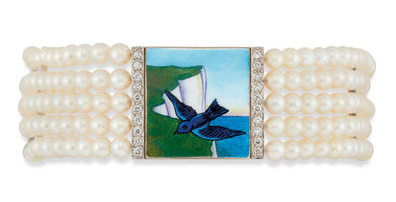 CULTURED PEARL, ENAMEL AND DIAMOND 'WHITE CLIFFS OF DOVER' BRACELET, CREATED BY HER MAJESTY THE QUEEN'S JEWELLER G.COLLINS & SONS LIMITED - photo 2