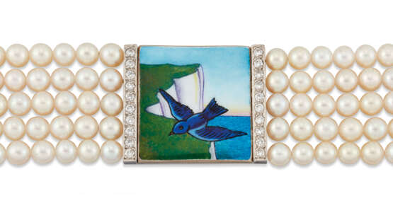CULTURED PEARL, ENAMEL AND DIAMOND 'WHITE CLIFFS OF DOVER' BRACELET, CREATED BY HER MAJESTY THE QUEEN'S JEWELLER G.COLLINS & SONS LIMITED - photo 4