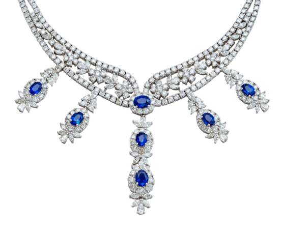 SAPPHIRE AND DIAMOND NECKLACE, BRACELET, EARRING AND RING SUITE, MARCONI - фото 2