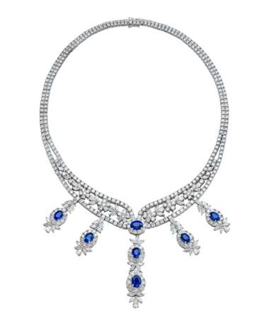 SAPPHIRE AND DIAMOND NECKLACE, BRACELET, EARRING AND RING SUITE, MARCONI - photo 3