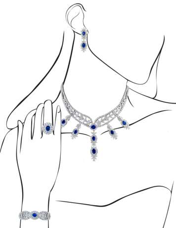 SAPPHIRE AND DIAMOND NECKLACE, BRACELET, EARRING AND RING SUITE, MARCONI - Foto 16