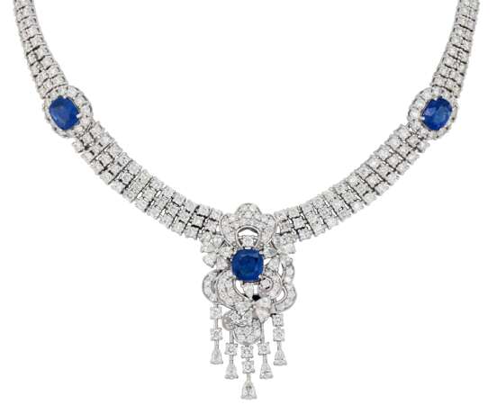 SAPPHIRE AND DIAMOND NECKLACE, BRACELET, EARRING AND RING SUITE WITH GÜBELIN REPORTS, MARCONI - Foto 2