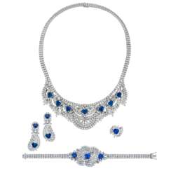 SAPPHIRE AND DIAMOND NECKLACE, BRACELET, EARRING AND RING SUITE, MARCONI