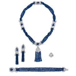 SAPPHIRE AND DIAMOND NECKLACE, BRACELET, EARRING AND RING SUITE, MARCONI