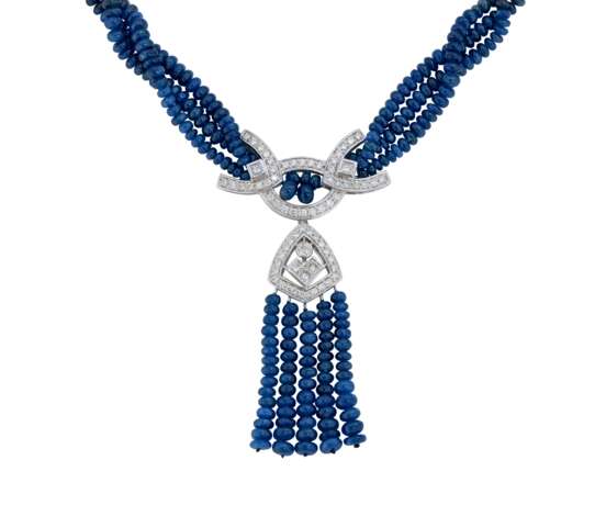 SAPPHIRE AND DIAMOND NECKLACE, BRACELET, EARRING AND RING SUITE, MARCONI - фото 2