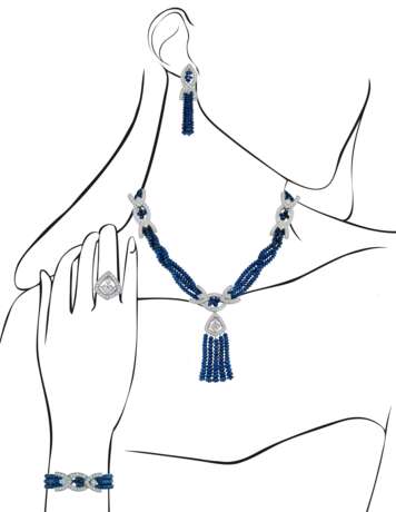 SAPPHIRE AND DIAMOND NECKLACE, BRACELET, EARRING AND RING SUITE, MARCONI - фото 16