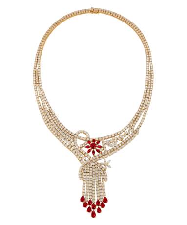 RUBY AND DIAMOND NECKLACE, BRACELET, EARRING AND RING SUITE, MARCONI - фото 3