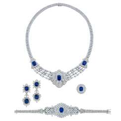 SAPPHIRE AND DIAMOND NECKLACE, BRACELET, EARRING AND RING SUITE WITH GÜBELIN REPORTS, MARCONI
