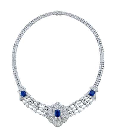 SAPPHIRE AND DIAMOND NECKLACE, BRACELET, EARRING AND RING SUITE WITH GÜBELIN REPORTS, MARCONI - Foto 3