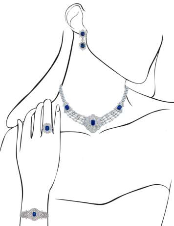 SAPPHIRE AND DIAMOND NECKLACE, BRACELET, EARRING AND RING SUITE WITH GÜBELIN REPORTS, MARCONI - фото 16