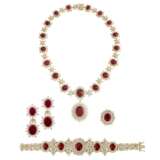 RUBY AND DIAMOND NECKLACE, BRACELET, EARRING AND RING SUITE WITH GÜBELIN REPORT, MARCONI - photo 1