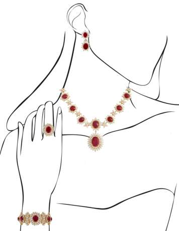 RUBY AND DIAMOND NECKLACE, BRACELET, EARRING AND RING SUITE WITH GÜBELIN REPORT, MARCONI - фото 15
