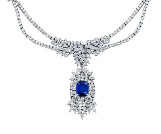 SAPPHIRE AND DIAMOND NECKLACE, BRACELET, EARRING AND RING SUITE WITH GÜBELIN REPORTS, MARCONI - фото 2