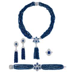 SAPPHIRE AND DIAMOND NECKLACE, BRACELET, EARRING AND RING SUITE, MARCONI