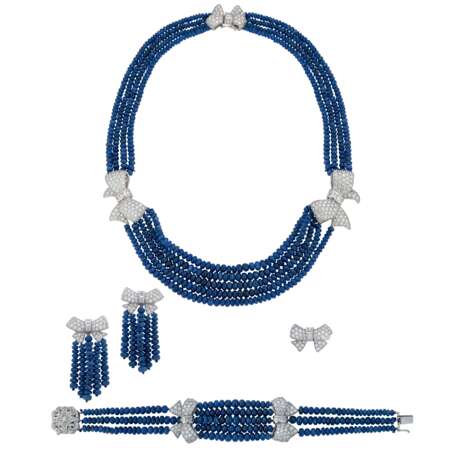 SAPPHIRE AND DIAMOND NECKLACE, BRACELET, EARRING AND RING SUITE, MARCONI - Foto 1