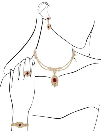 RUBY AND DIAMOND NECKLACE, BRACELET, EARRING AND RING SUITE WITH GÜBELIN REPORTS, MARCONI - фото 16