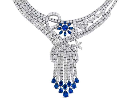 SAPPHIRE AND DIAMOND NECKLACE, BRACELET, EARRING AND RING SUITE, MARCONI - Foto 2