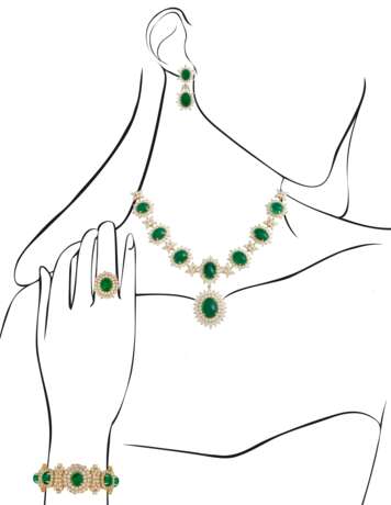 EMERALD AND DIAMOND NECKLACE, BRACELET, EARRING AND RING SUITE WITH GÜBELIN REPORT, MARCONI - Foto 16