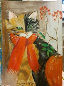 Cat and orange scarf