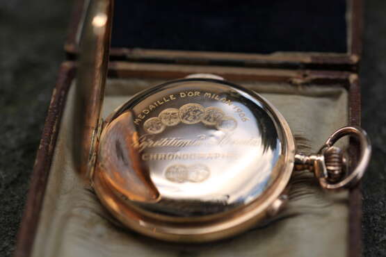 Pocket watch “Universal Watch 18Kt / 750 Gold Minutenrepetition mit Chronograph”, Gold, Manual-winding, Art Nouveau (1880-1910), 1906-1910 - photo 4