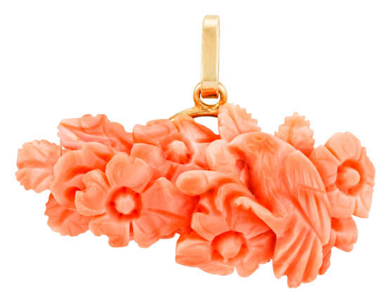Floraler Angelskin Korallenanhänger mit Vogel - фото 1