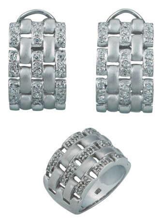 Paar Ohrclips und Ring mit Diamanten - фото 1