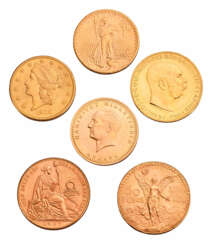 Sammlung von sechs Goldmünzen