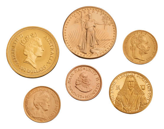 Sammlung von fünf Goldmünzen und einer Goldmedaille - photo 1